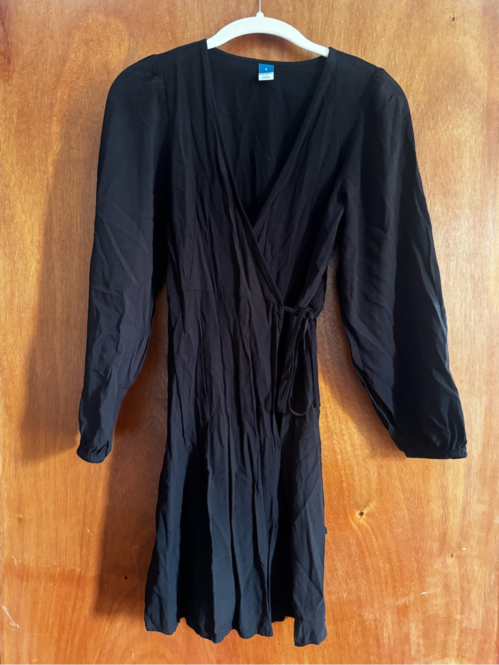 Classic Black Wrap Dress with Long Sleeves - Women's